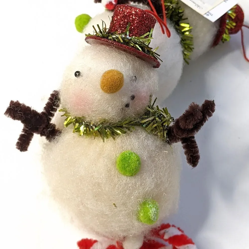 Set Of Three Fluffy Little Snowmen Christmas Tree Ornaments